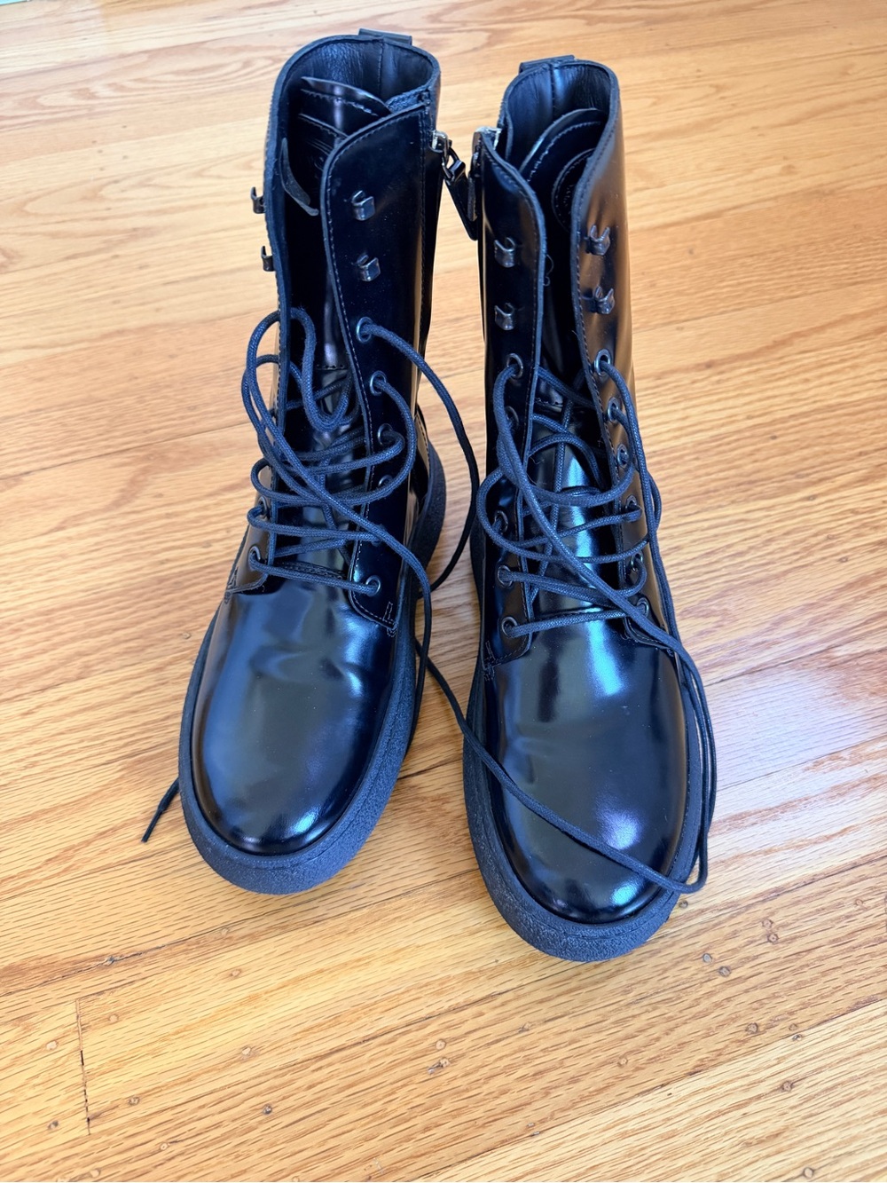 Tod's Black Patent Lace-Up Combat Boots